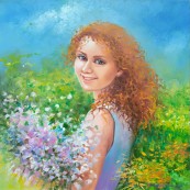 Izabela Krzyszkowska Kiełek - WIOSNA -dziewczyna z bukietem kwiatów